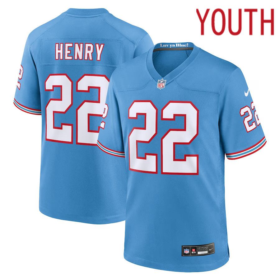 Youth Tennessee Titans #22 Derrick Henry Nike Light Blue Oilers Throwback Player Game NFL Jersey